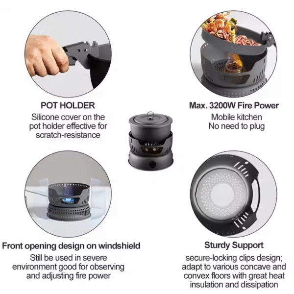 Aluminum Camping Equipment Cooking Pots Pans and Stove Mess Kit Portable Outdoor Cookware Set with Alcohol - Image 3