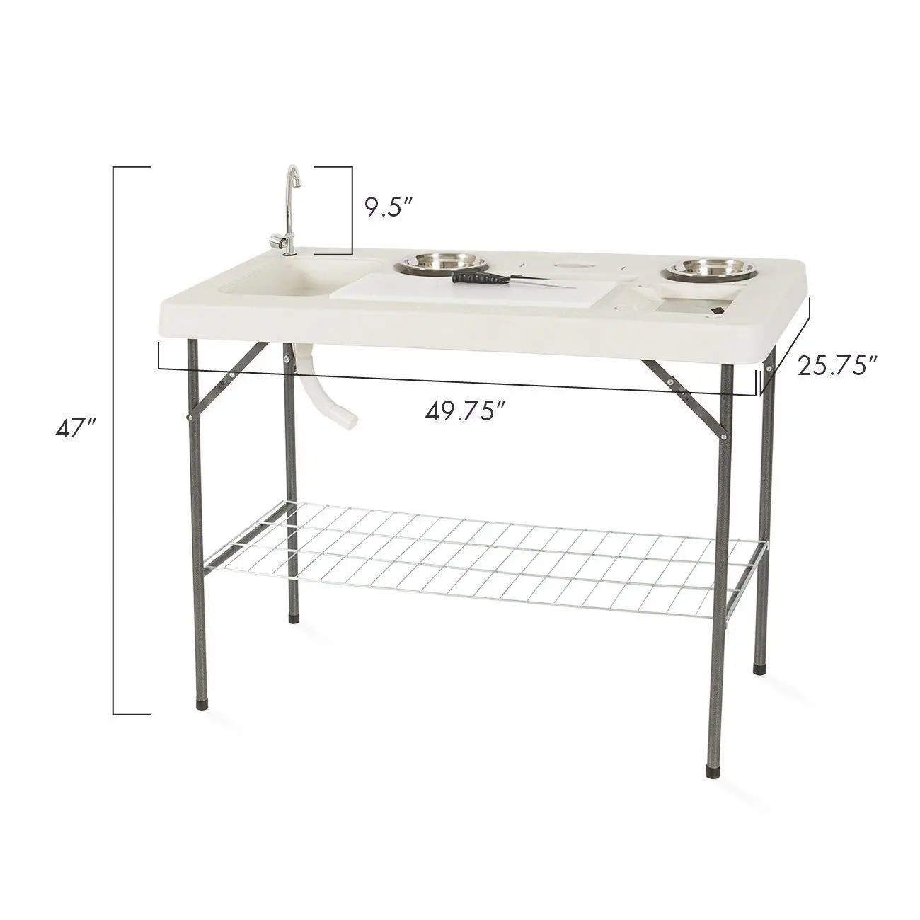 Outdoor Camping Plastic Folding Fishing Table with Two Sinks and Sprayer - Image 3