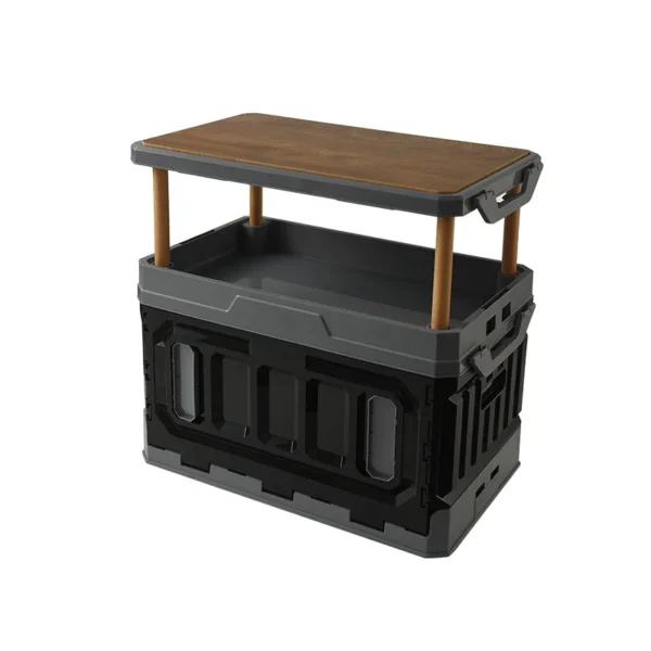 95L Indoor/Outdoor Folding Storage Box Aluminum Foldable Plastic Storage Box with Lift-able Tabletop Kitchen Camping Travel Use - Image 2