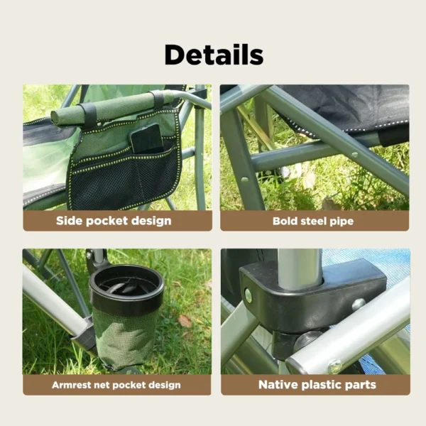 Heavy Duty Lumbar High Back Portable Camping Chair Padded Hard Arm Foldable Camping Chair With Cup Holder - Image 3