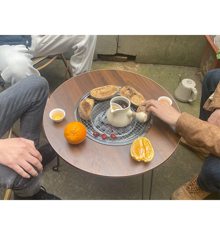 Multifunctional Outdoor Foldable Portable Round Camping Barbecue Grill Table Mobile Folding Charcoal Grill Table - Image 4