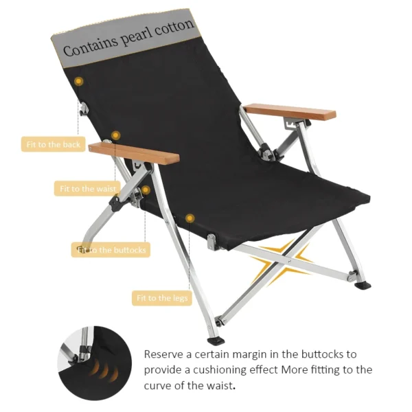 Camping Foldable Chair High Quality Outdoor 4-Level Adjustable Comfortable Low Beach Reclining Folding Chair Compact - Image 5