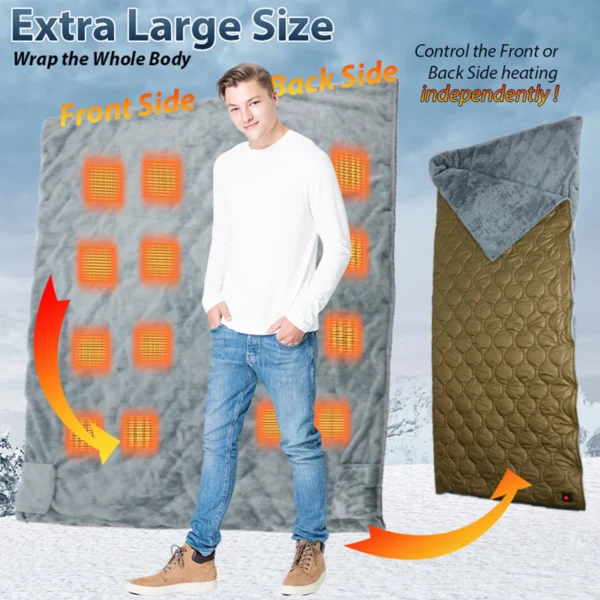 Portable Cordless Electric Blanket Wearable Outdoor 3 Heat Settings 10h Auto Shut-Off 5 Volt USB Over-Heat Protection Stocked - Image 6