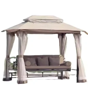 Stylish 3-Seater Metal Patio Furniture Durable Outdoor Leisure Swing Canopy Gazebo Bed Frame Queen Size Home Cushions Pergola