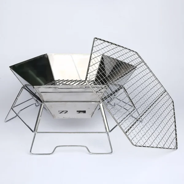 Outdoor Steel BBQ Grill Camping Picnic Portable Collapsible Stainless Steel BBQ Grill Hexagonal - Image 2