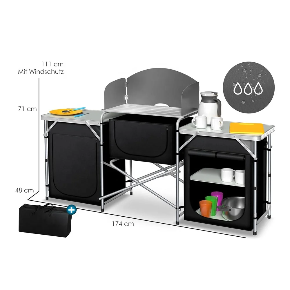 YILU Outdoor Folding Table Portable Camping Table Kitchen Cabinet Picnic Cooking Cupboard - Image 2