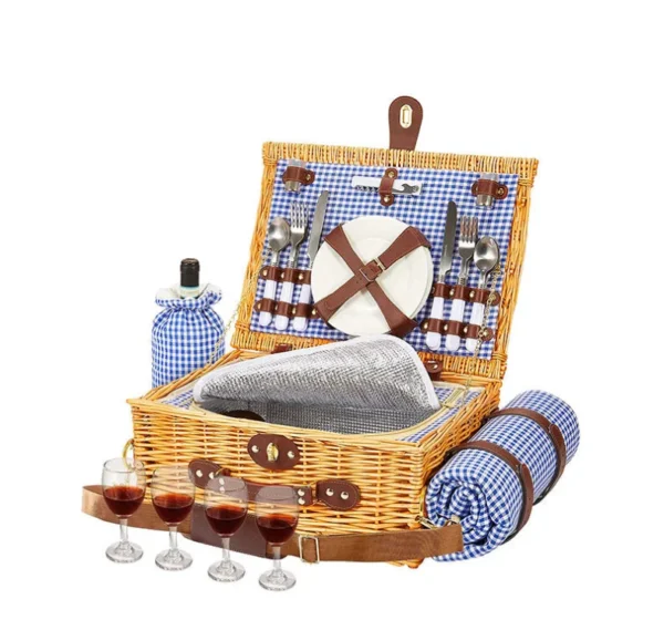 2-Person Woven Willow Wicker Picnic Basket with Lock Lining Blanket and Tableware for Camping for Kitchen and Living Room Use - Image 6