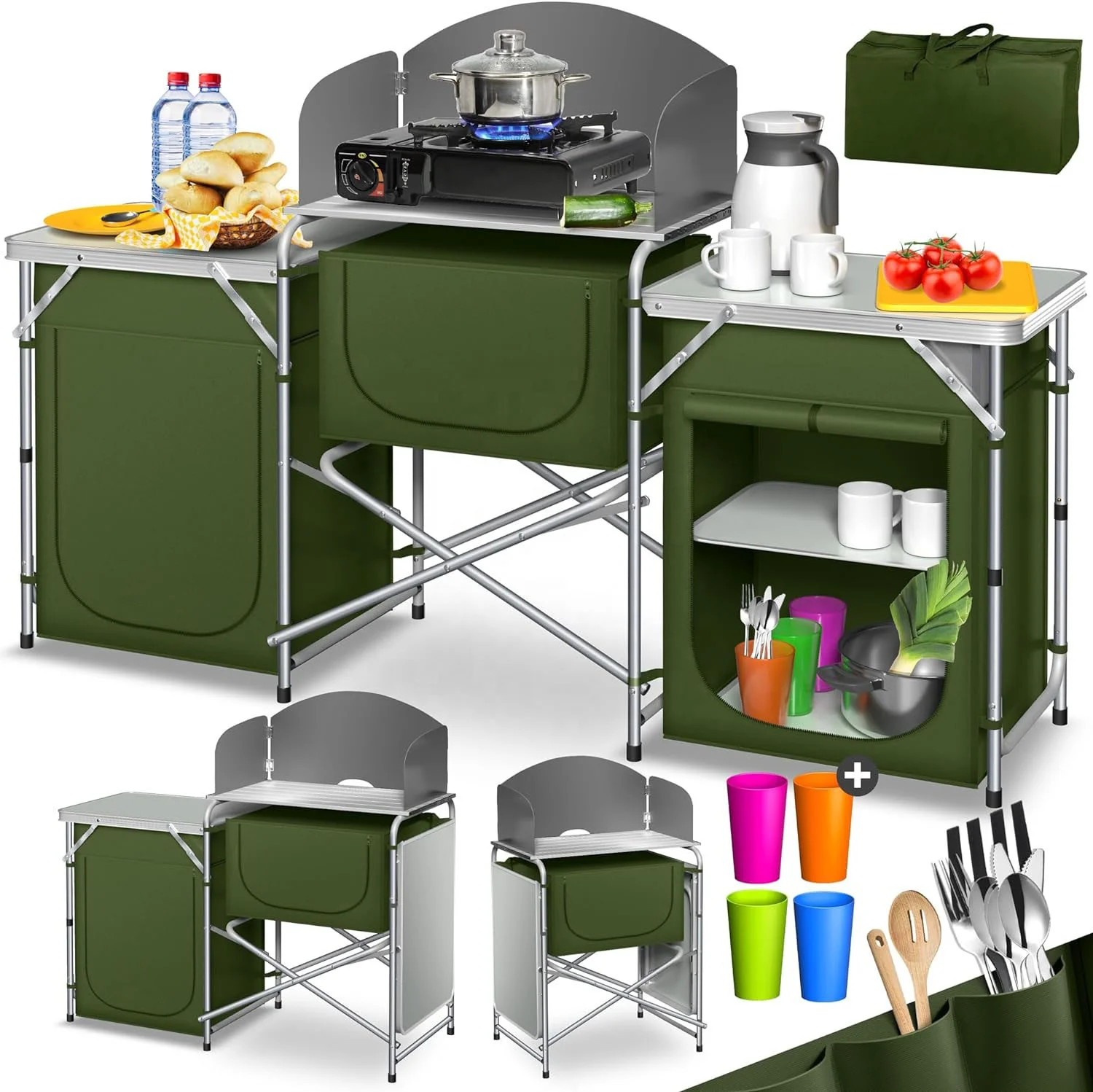 YILU Outdoor Folding Table Portable Camping Table Kitchen Cabinet Picnic Cooking Cupboard - Image 3