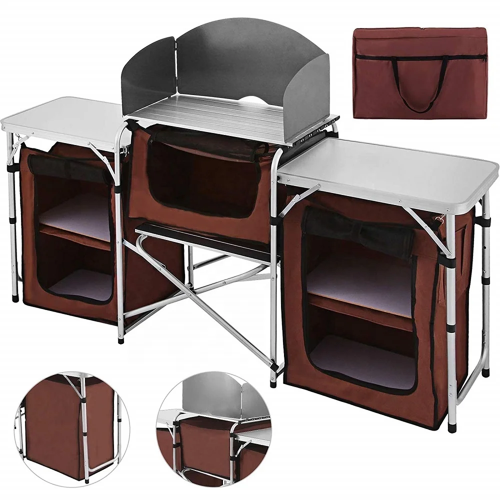 YILU Outdoor Folding Table Portable Camping Table Kitchen Cabinet Picnic Cooking Cupboard - Image 5