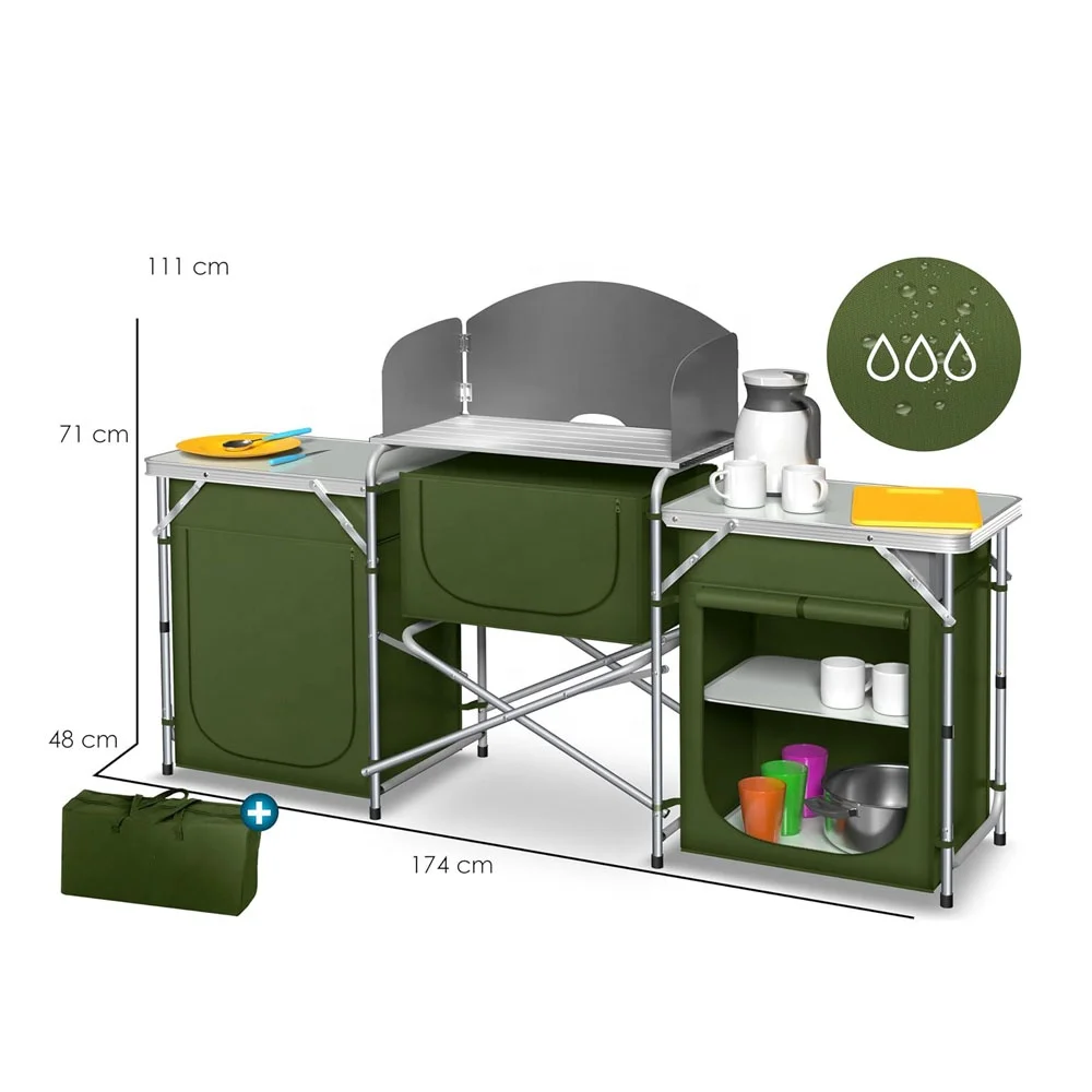 YILU Outdoor Folding Table Portable Camping Table Kitchen Cabinet Picnic Cooking Cupboard - Image 4